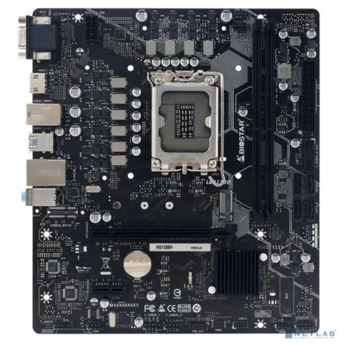 Мат плата Biostar H610MH (H610MH) Мат плата Biostar H610MH {Socket 1700, IntelH610, 2xDDR4-3200, D-SUB+HDMI, 1xPCI-Ex16, 1xPCI-Ex1, 4xSATA3, 1xM.2, 8 Ch Audio, GLan, (4+4)xUSB2.0, (2+2)xUSB3.2, 1xPS/2, mATX} RTL