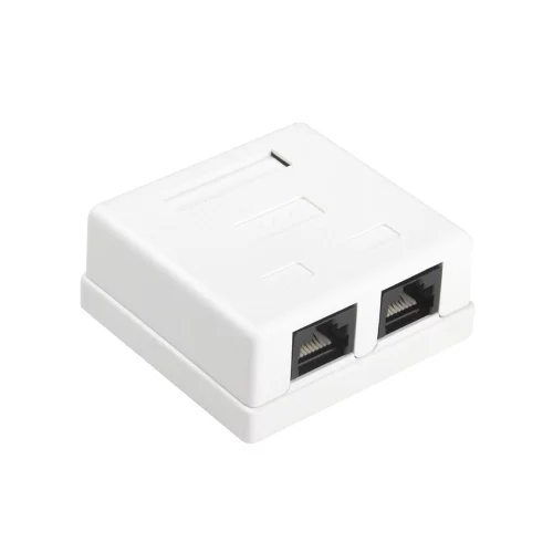 Hyperline SB1-2-8P8C-C6-WH Розетка компьютерная RJ-45(8P8C), категория 6, двойная, внешняя, Dual IDC