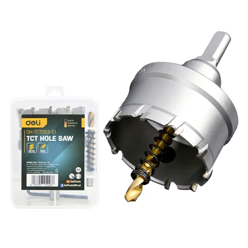 Коронка по металлу твердосплавная с центрирующим сверлом Deli DH-TCT053-E1 диаметр 53мм, шестигранный хвостовик