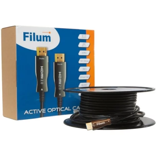 Filum Кабель HDMI активный, оптический, 10 м, 4K/ 60HZ, v.2.0, ARC, 19M/ 19M, черный, коробка, (FL-AOC-HDMI2.0-10M)