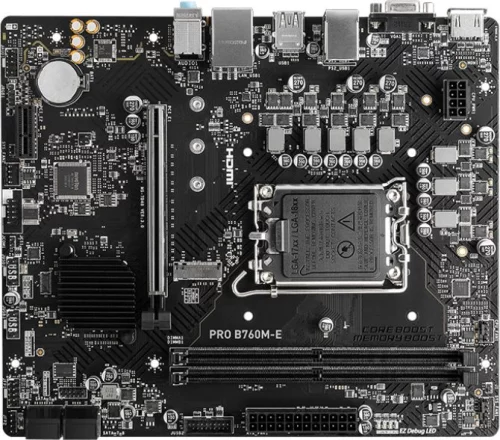 Материнская плата/ MB MSI INTEL B760 s1700, 2xDDR5(128GB), D-SUB/HDMI 1.4, 1xPCIe 4.0x16, 1xPCIe 3.0, 1xLAN, 4xSATA 6Gb/s, 1xM.2, 2xUSB 3.2, 4xUSB 2.0, 1xPS/2, mATX (PRO B760M-E)