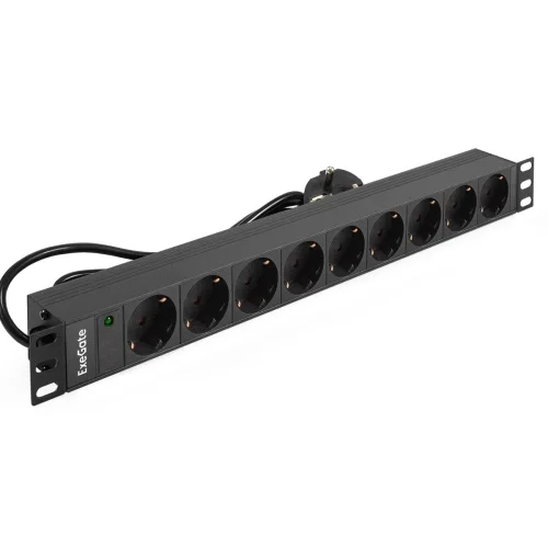 Exegate EX280848RUS Блок розеток ExeGate ServerPro PDU-19H902 Al-9S-EU1.8, 19,1U,алюм, 9Schuko, евровилка, 1.8м