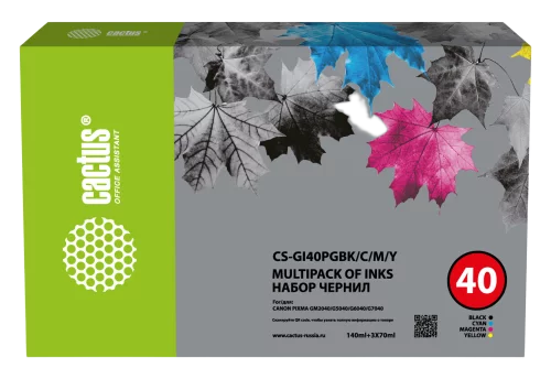 Чернила Cactus CS-GI40PGBK/C/M/Y голубой/пурпурный/желтый/черный набор350мл для Canon Pixma G5040/G6040/GM2040