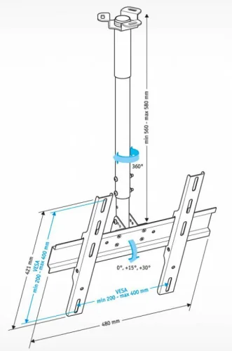 Кронштейн для телевизора Holder PR-101-W белый 32-65 макс.60кг потолочный фиксированный фото 2