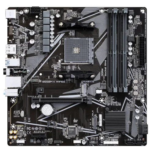 Материнская плата Gigabyte B550M K WIFI6E B550, AM5, 4xDDR4, 1*PCI-Ex16,2*M.2, 6*USB3.2Gen1, 6*USB2.0, 4*SATA3.0, 1G, DP, HDMI, ATX, RTL (B550M K WF6E)