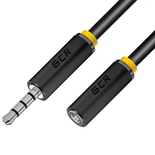 GCR Удлинитель для гарнитуры 0.3m jack 3,5mm/jack 3,5mm черный, желтая окантовка, 28AWG, M/F (GCR-53264)