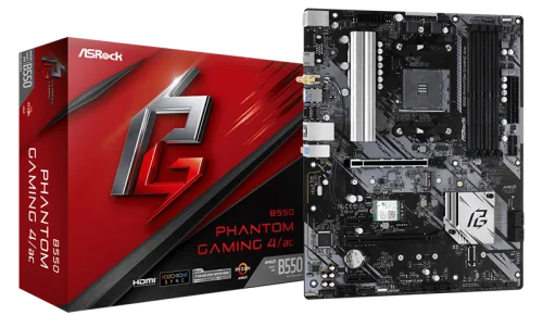 B550 PHANTOM GAMING 4/ AC, Socket AM4, AMD B550, 4xDDR4-3200, HDMI, 2xPCI-Ex16, 2xPCI-Ex1, 6xSATA3(RAID 0/ 1/ 10), 2xM.2, 8 Ch Audio, 1xGLan, WiFi, (0+4)xUSB2.0, (6+2)xUSB3.2, 1xPS/ 2, ATX, RTL, {10} (931512) (B550 PHANTOM GAMING 4/AC)