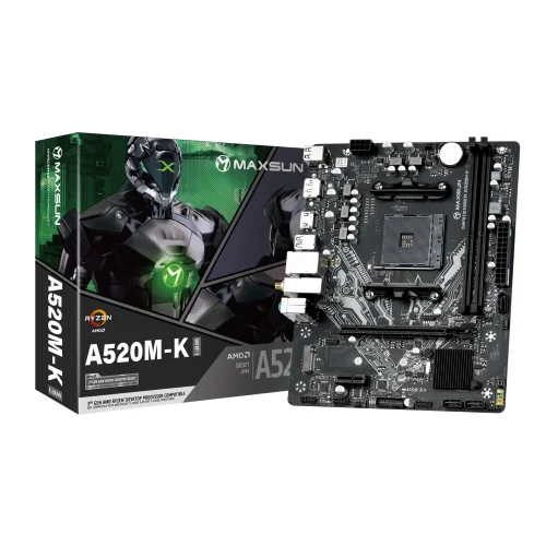 MAXSUN MS-Challenger A520M-K WIFI (Socket AM4, mATX, 4*DDR4(64Gb), DP/HDMI, 3*SATA3, 1*M.2, 1*PCIEx16/1*PCIEx1, 4*USB2.0, 2*USB 3.0, LAN 1*1G, Bluetooth, Wi-Fi 802.11ac, RTL)