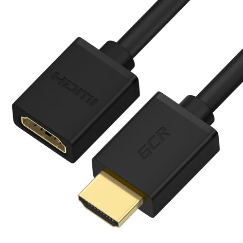 GCR Удлинитель 1.5m v2.0 HDMI-HDMI черный, OD7.3mm, 28/28 AWG, позолоченные контакты, Ethernet 18.0 Гбит/с, 19M / 19F, тройной экран (GCR-51243)