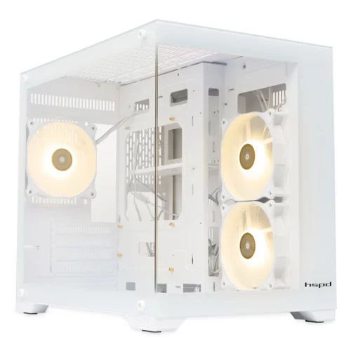 Корпус без блока питания/ HSPD F330, Panoramic Mini-tower, White, TG, 0.5 SPCC, 3x120mm ARGB mATX, mITX 160/400/200mm 1x2.5