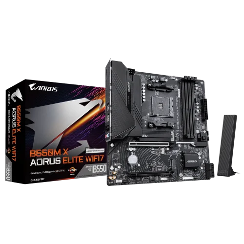 Материнская плата Gigabyte B550M X AORUS ELITE WIFI7 B550, AM4, 4*DDR4, 2*PCIEx16, 2*M.2, 1*TypeC, 4*USB3.2Gen1, 4*USB2.0, 4*SATA3.0, 2.5G, DP, HDMI, ATX, RTL