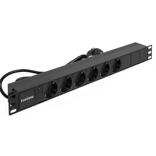 Exegate EX280828RUS Блок розеток ExeGate ServerPro PDU-19H603 Al-6S-EU2.5, 19,1U,алюм, 6Schuko, евровилка, 2.5м