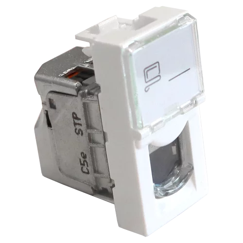 Вставка Mosaic 22.5x45, RJ-45 STP, кат.5e, со шторкой и увеличенным окном маркировки, белая (LAN-SIP-22S5E-WH)