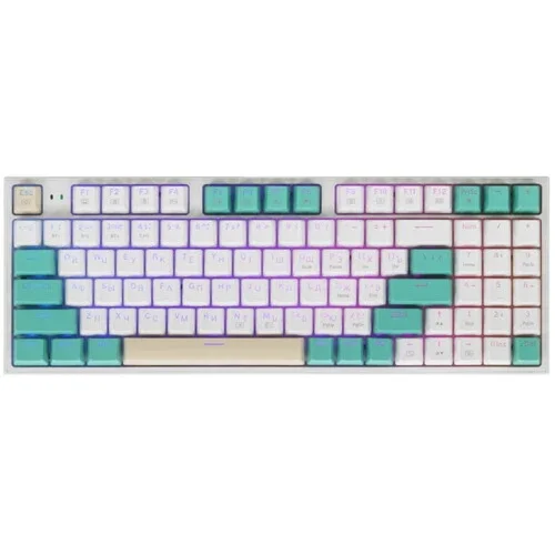 REDRAGON VEIGAR бело-голубая Игровая беспроводная клавиатура (USB, Bluetooth, 2.4G, Redragon white, 94 кл ., RGB подсветка, 1900 мА) (71476)