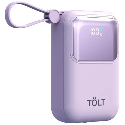 Портативный аккумулятор TOLT Lit LT-LL10T, 10000mAh, 22,5W, fast charging and PD, violet/ Powerbank TOLT Lit LT-LL10T, 10000mAh, 22,5W, fast charging and PD, violet