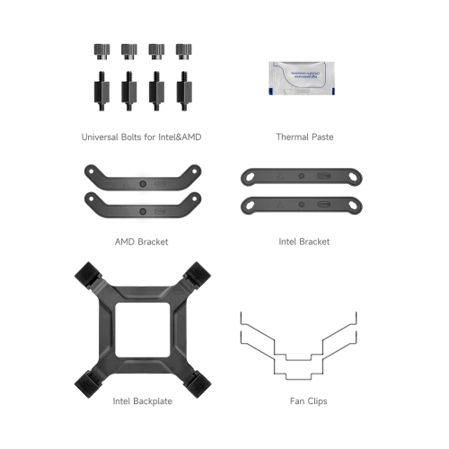 Кулер для процессора/ CPU Cooler PCCooler RT500 Digital BK (240W, 4-pin PWM, LED temp., 152mm, Al/Cu, 5x6mm, 1x120mm, 73.32CFM, 34.9dBA, 2200RPM, S: 1851/1700/1200/115X, AM5/AM4, black) фото 9