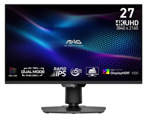 Монитор 27 MSI MAG 274UPDF E16M Black (Rapid IPS, 3840x2160/ 1920x1080, HDMI+HDMI+DP+Type C (15W), 0.5 ms, 178°/ 178°, 400 cd/ m, 1000:1, 160Hz/ 320Hz) (9S6-3CF09H-029)