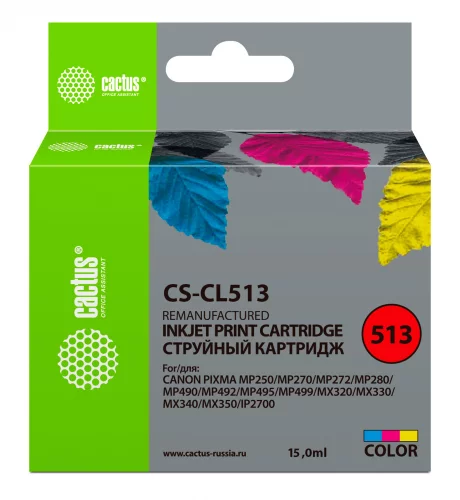 Картридж струйный Cactus CS-CL513 CL-513 многоцветный (15мл) для Canon Pixma MP240/MP250 с чипом