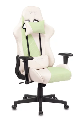 Кресло игровое Zombie VIKING X Fabric белый/зеленый с подголов. крестов. пластик (VIKING X GREEN)