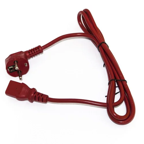 Сетевой кабель Hyperline PWC-IEC13-SHM-5.0-RD Кабель питания компьютера (Schuko+C13) (3x1.0), 10A, угловая вилка, 5м, цвет красный (ПВС-АП-3*1,0-250-S22C13-10-5,0 ГОСТ 28244-96)