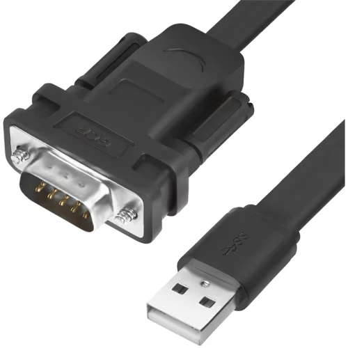 Greenconnect Конвертер-переходник 1.5m плоский, черный, позолоченные коннекторы, 28/26 AWG, USB 2.0 AM / DB9 RS-232 PROF GCR-UOC5M-BCG-1.5m, чипсет PL2303RA