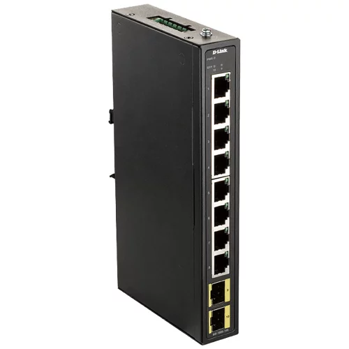 Коммутатор/ DIS-100G-10S Unmanaged Industrial Switch 8x1000Base-T, 2x1000Base-X SFP, Surge 6KV, Alarm relay, DIN-Rail, metal case IP40, -20 to 65°C, only DC power, w/o power supply (DIS-100G-10S/A2A)