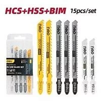 Набор пилок для электролобзика (15шт) универсальный Deli DH-QJT015-EH1 (по металлу 12TPI - 2шт + 21TPI - 2шт, по дереву 6TPI - 4шт + 8TPI - 2шт + 10TPI - 4шт, по алюминию 8TPI - 1шт)