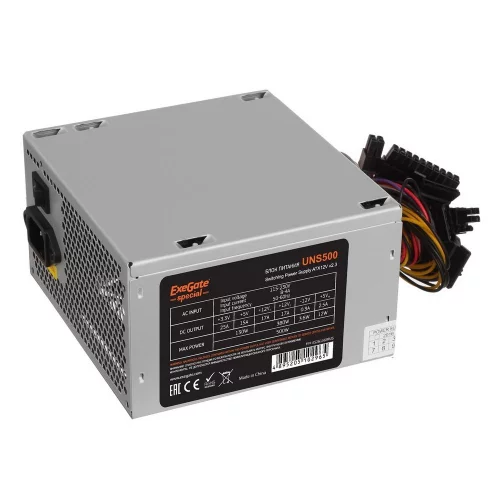 Exegate ES261569RUS Блок питания 500W Exegate Special UNS500, ATX, 12cm fan, 24p+4p, 6/ 8p PCI-E, 3*SATA, 2*IDE, FDD