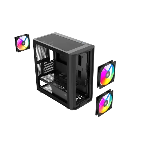 Корпус без блока питания Case SAMA S30 Black, Midi-Tower, TG, 2x140mm + 1x120mm ARGB, 1xUSB 3.0 + 1xUSB 3.1 Type-C, mATX, mITX Black (S30-BKMPA3X1-GL) фото 9