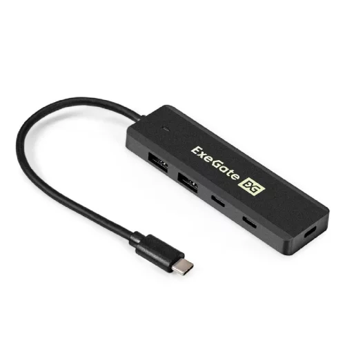 Exegate EX298176RUS USB-Хаб (концентратор) 4-в-1 ExeGate DUB-2C2P/5G (кабель-адаптер USB 3.2 Gen1 Type C --] 2xUSB3.2 Gen1 Type-A (5G)/2xUSB3.2 Gen1 Type-C (5G), SuperSpeed USB 5Gbps, Plug&Play, черны