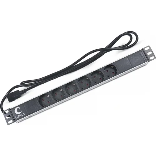 Cabeus PDU-6P-2IEC Блок евророзеток для 19 шкафов, горизонтальный, 6 розеток, 10 A, без выключателя, алюминиевый корпус, шнур 2 м, вилка IEC 320 C14