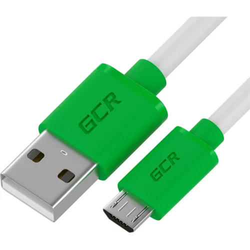 GCR QC Кабель 1.0m MicroUSB, быстрая зарядка, белый TPE, зеленые коннекторы, 28/22 AWG, GCR-52478