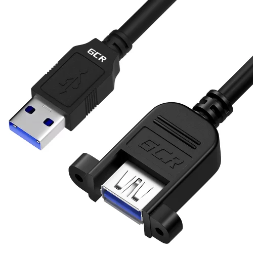 GCR Удлинитель 0.3m USB 3.0 (USB 3.2 Gen 1), AM/AF крепление под винт, 5 Гбит/с, черный, GCR-56083