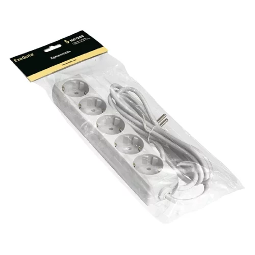 Exegate EX285827RUS Удлинитель ExeGate ECE-5-5W (5 евророзетки с заземлением, 5м, белый) фото 2