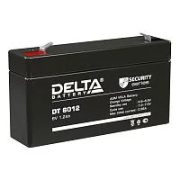 Батарея DELTA серия DT, DT 6012, напряжение 6В, емкость 1.2Ач (разряд 20 часов), макс. ток разряда (5 сек.) 16.2А, макс. ток заряда 0.36А, свинцово-кислотная типа AGM, клеммы F1, ДxШxВ 97х24х51мм., вес 0.29кг., срок службы 5 лет./ Battery DELTA series DT