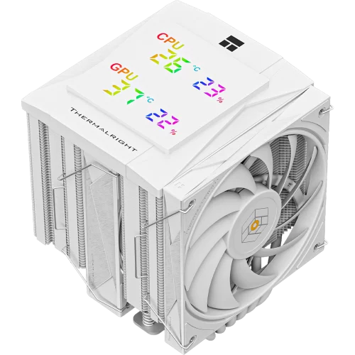 Кулер для процессора/ CPU Cooler Thermalright Royal Knight 120 Digital White (4-pin PWM, LED temp., 162mm, Ni/ Cu, 6x6mm, 2x120mm, 80.45CFM/ 56.36CFM, 29.4dBA/ 28.4dBA, 2150RPM/ 1900RPM, S: 1200, 1700, 18 (RK120-DG-WH)
