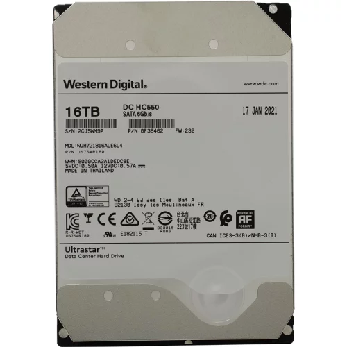 Жесткий диск/ HDD WD/HGST SATA Server 16Tb Ultrastar DC HC550 7200 6Gb/s 512MB 1 year warranty (WUH721816ALE6L4)