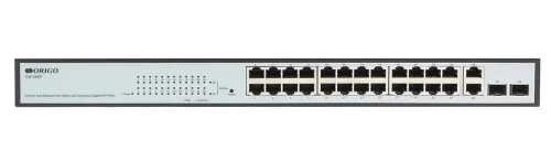 Коммутатор ORIGO Настраиваемый L2 PoE-коммутатор, 24x100Base-TX PoE, 2xCombo 1000Base-T/ SFP, PoE-бюджет 280 Вт, комплект для установки в 19 стойку (OS1326P/280W/A2A)