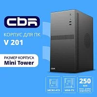 CBR Корпус mATX Minitower V201, без БП, 2*USB 2.0, HD Audio+Mic, Black [PCC-MATX-V201-WPSU]