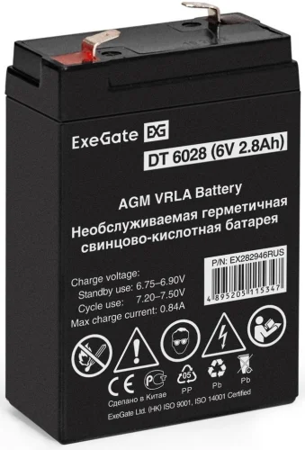 Exegate EX282946RUS Аккумуляторная батарея DT 6028 (6V 2.8Ah, клеммы F1)