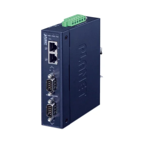 конвертер/ PLANET IP30 Industrial 2-Port RS232/ RS422/ RS485 Serial Device Server (2 x 10/ 100TX, -40~75 degrees C, 15KV isolation, dual 12~48V DC ) (ICS-2200T)