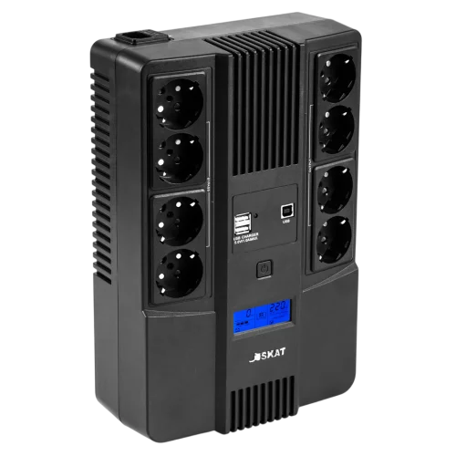 ИБП Бастион SKAT-UPS 800-AID-IN-1x9-8 {Line-interactive, 800/ 480Вт, LCD-дисплей, USB/ RJ-45, АКБ 1х 9Ач, сверху ЕВРО 4+4, МПТ} (8933)