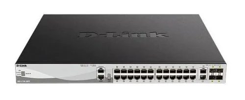 Коммутатор/ DGS-3130-30PS Managed L3 Stackable Switch 24x1000Base-T PoE, 2x10GBase-T, 4x10GBase-X SFP+, PoE Budget 370W (740W with DPS-700), Surge 6KV, CLI, 1000Base-T Management, RJ45 Console, USB, RPS, Dying Gasp (DGS-3130-30PS/B2A)