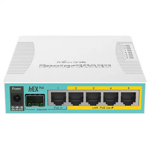 Маршрутизатор/ hEX PoE 5x Gigabit Ethernet with PoE output for four ports, SFP, USB, 800MHz CPU, 128MB RAM, RouterOS L4 (RB960PGS) фото 2