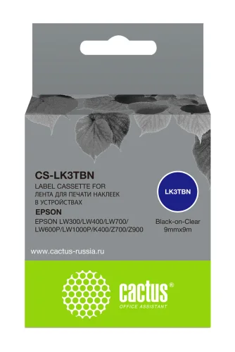 Картридж ленточный Cactus CS-LK3TBN LK-3TBN черный на прозрачном 9x9 для Epson LW300/LW400/LW700/LW600P/LW1000P/K400/Z700/Z900