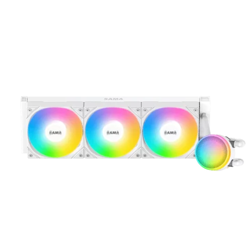 Водяное охлаждение для процессора/ Water Cooling System SAMA L60 White (360mm, White, ARGB/ Fans: 3x120mm, 82.79CFM, 29dBA, 2000RPM/ Pump height 52mm, 29dBA, 2500RPM, Rad thickness 27mm/ S: 1851, 1700 (L60-WHWAYXO3-G)