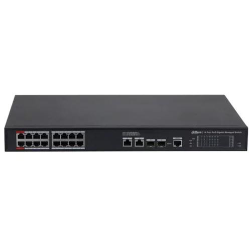 *Коммутатор Dahua DH-S4220-16GT-240 20-портовый гигабитный управляемый коммутатор с PoE, уровень L2, 16xRJ45 1Gb PoE, 2xRJ45 1Gb, 2xSFP 1Gb, суммарно до 240Вт, коммутация 56 Гбит/ с, MAC-таблица 8к, металл