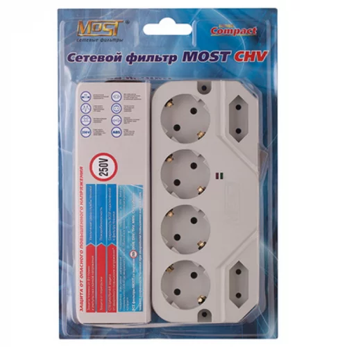 Сетевой фильтр Most СHV CEE 7/ 4 «Schuko» 4 шт, CEE 7/ 16 «Europlug» 2 шт, 5 м, белый (CHV 5M WH) фото 3