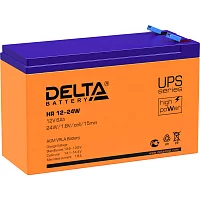 Батарея DELTA серия HR-W, HR 12-24 W, напряжение 12В, емкость 6Ач (разряд 20 часов), макс. ток разряда (5 сек.) 90А, макс. ток заряда 1.8А, свинцово-кислотная типа AGM, клеммы F2, ДxШxВ 151х52х94мм., вес 2.18кг., срок службы 8 лет./ Battery DELTA series