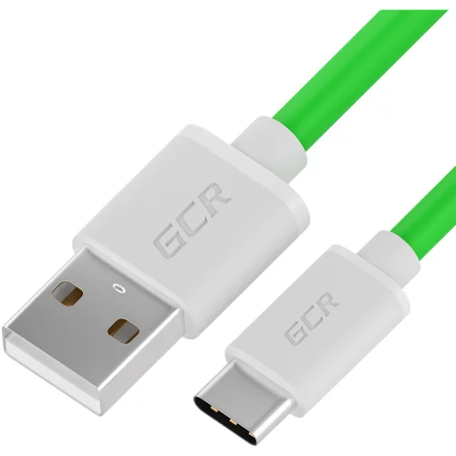 GCR QC Кабель 1.5m, TypeC, быстрая зарядка, зеленый TPE, белые коннекторы, 28/22 AWG, GCR-52495